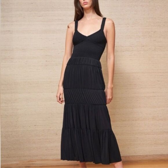 La Ligne Mary Alice Smocked Tank Jersey Midi Dress Black Large NEW MSRP $495 - Picture 1 of 11